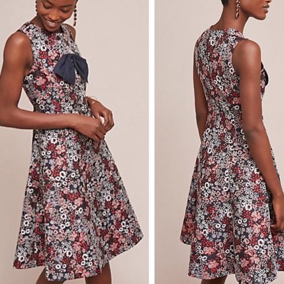 HP 🎉 Mignon Doo x Anthropologie Bow-Tie Floral Brocade XS Pet Blue Pink Cocktail - Picture 6 of 7